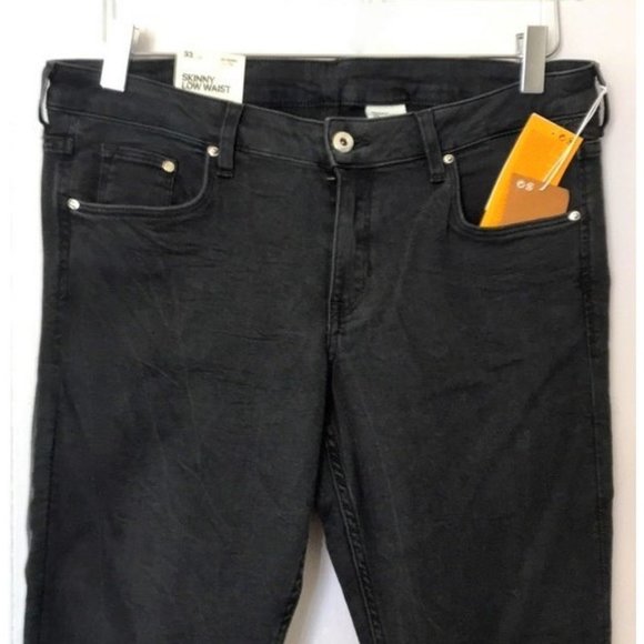 H&M SKINNY LOW RISE LEGGING JEANS BLACK BLUE COLOR BLOCK TWO TONE 33 NWT - Picture 6 of 11